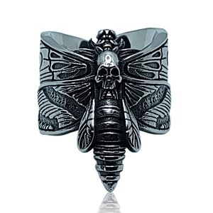 Gothic Punk Butterfly Moth Death Skull Ring